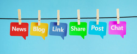 Web and Internet concept with social media and social network words news, blog, link, share, post...