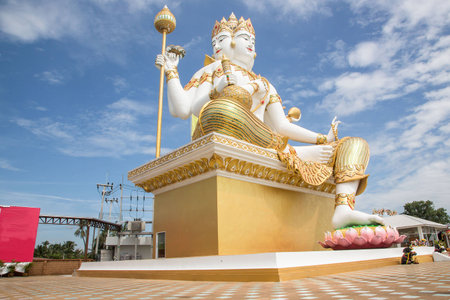 Statue of Brahma at Wat Saman Rattanaram in Chachoengsao,Thailandの写真素材