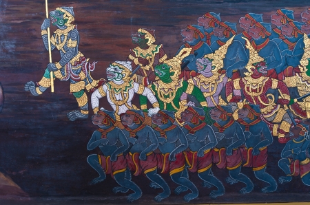 Hanuman,This mural in watprakeaw bangkok,Thailand,Public Domain のeditorial素材