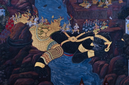 Hanuman,This mural in watprakeaw bangkok,Thailand,Public Domain のeditorial素材