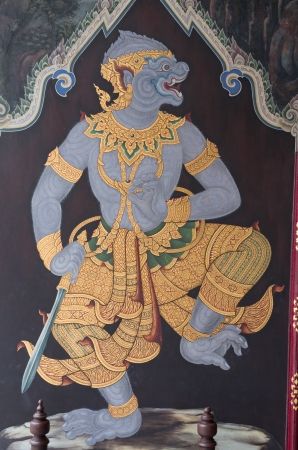 Hanuman,This mural in watprakeaw bangkok,Thailand,Public Domain のeditorial素材