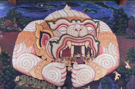 Hanuman,This mural in watprakeaw bangkok,Thailand,Public Domain 