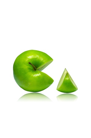 The green apple cut into slices  Isolated on a white background の写真素材