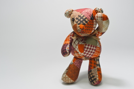 Teddy bears made ââfrom fabric scraps. Isolated on white.の写真素材