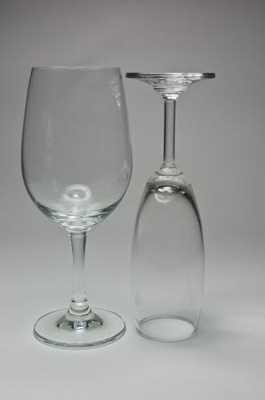 The glass is placed on a gray background の写真素材