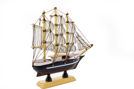 Model Barque with full sails up Isolated on white.の写真素材