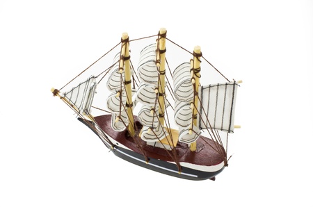 Model Barque with full sails up Isolated on white.の写真素材