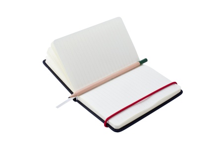 Small black notebook with blank cover. Isolated on white.の写真素材