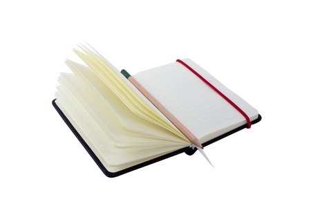 Small black notebook with blank cover. Isolated on white.の写真素材