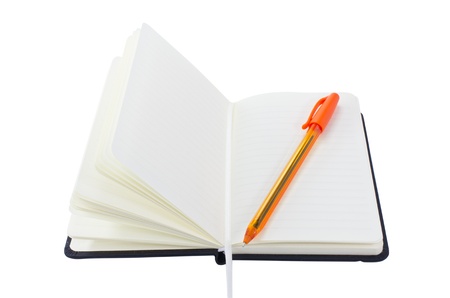 Small black notebook with blank cover. Isolated on white.の写真素材