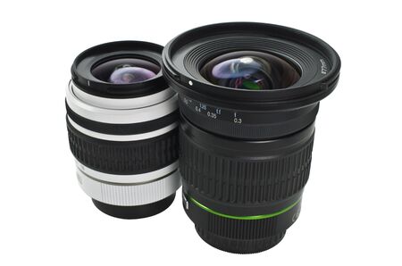 Zoom lens, black and white photography. Isolated on white.の写真素材