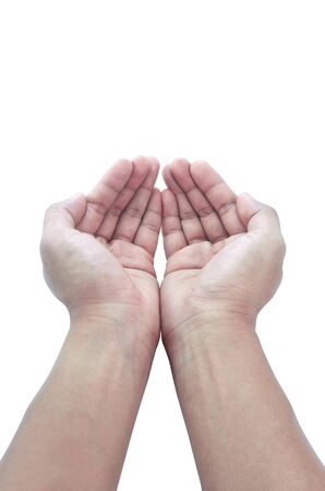 Male hands as if holding something, Isolated on a white background.の写真素材