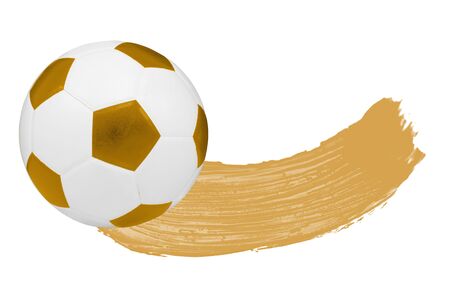 Golden watercolour Blush and one soccer ball isolated on white backgroundの写真素材