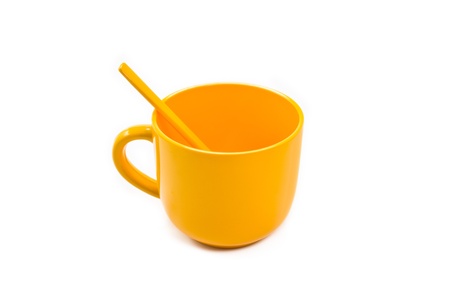 Colorful plastic coffee cup. Isolated on a white background.の写真素材