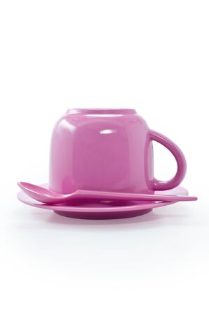 Colorful plastic coffee cup. Isolated on a white background.の写真素材