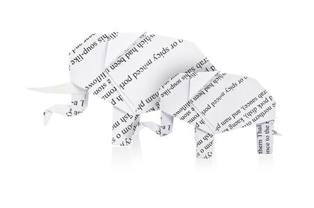 Origami elephant. Made from recycled paper. Isolated on white.の写真素材