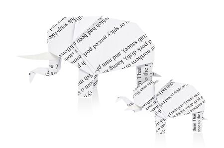 Origami elephant. Made from recycled paper. Isolated on white.の写真素材