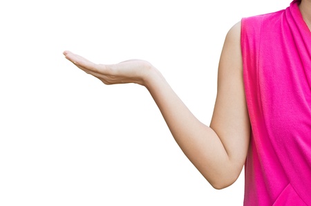 Female woman hand holding isolated on whiteの写真素材