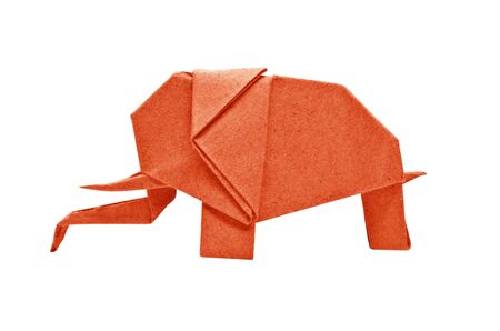 The origami elephant asian recycle orange paper, Isolated on white.の写真素材