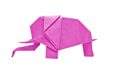The origami elephant asian recycle pink paper, Isolated on white.の写真素材