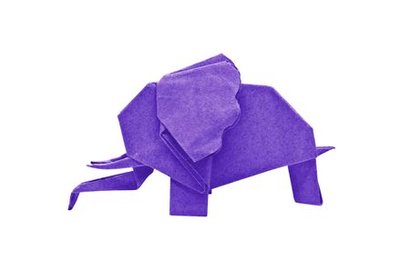 The origami elephant asian recycle purple paper, Isolated on white.の写真素材