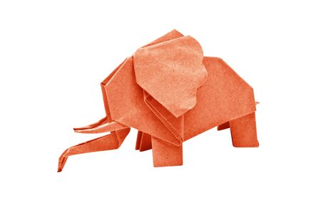 The origami elephant asian recycle orange paper, Isolated on white.の写真素材