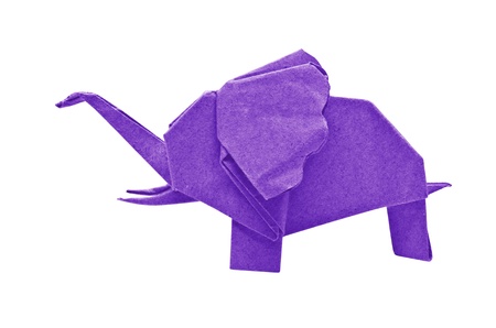 The origami elephant asian recycle purple paper, Isolated on white.の写真素材
