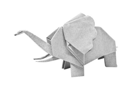 The origami elephant asian recycle gray paper, Isolated on white.の写真素材