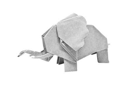 The origami elephant asian recycle gray paper, Isolated on white.の写真素材