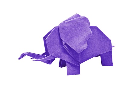 The origami elephant asian recycle purple paper, Isolated on white.の写真素材