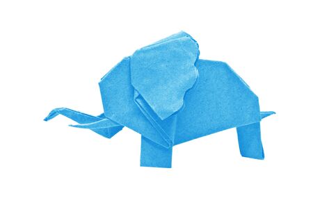 The origami elephant asian recycle cyan paper, Isolated on white.の写真素材