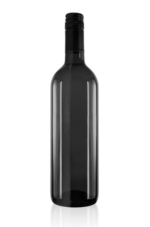 Black wine bottle isolated on a white background.の写真素材