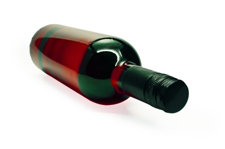 Red wine bottle isolated on a white background.の写真素材