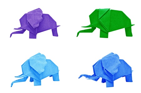 Multi color origami elephant isolated on a white background の写真素材