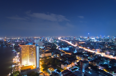 Landscape Bangkok city at twilight, high angle.のeditorial素材