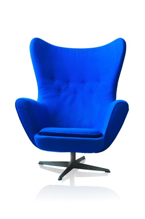 Modern blue chair isolated on white background の写真素材