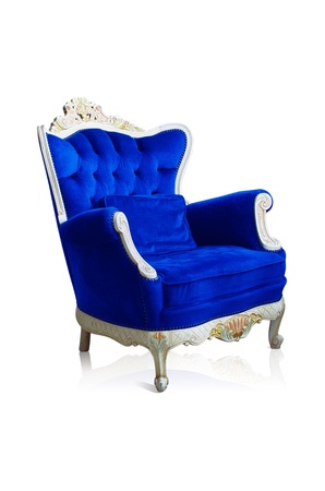Vintage luxury Blue sofa Armchair isolated on white backgroundの写真素材