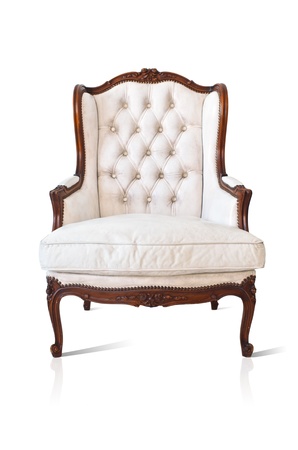 Vintage luxury White  sofa Armchair isolated on white backgroundの写真素材