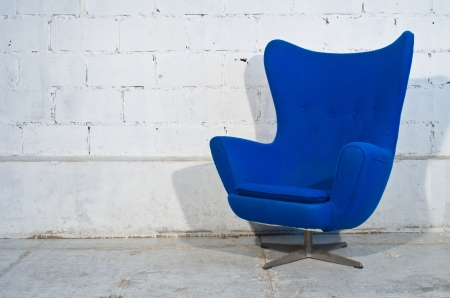 Modern blue chair isolated on white background.の写真素材