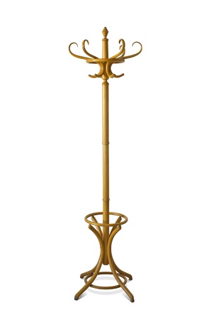 Vintage Wooden Coat Rack Isolated on White Backgroundの写真素材