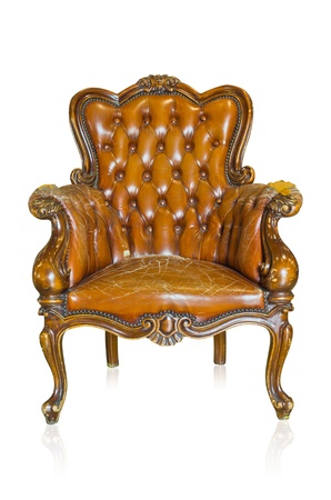 Vintage luxury Brown sofa Armchair isolated on white backgroundの写真素材