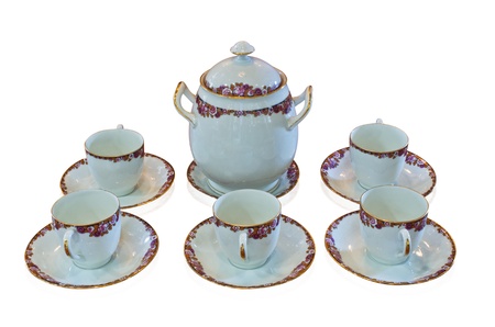Old Porcelain tea pot and tea cupの写真素材