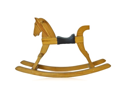 wooden rocking horse chair children isolated on white backgroundの写真素材