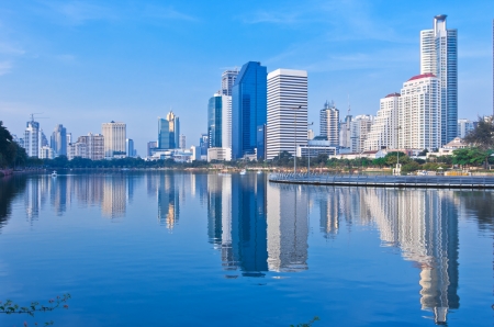 Bangkok cityscape at twilight with reflection of skyline ,Thailand.の写真素材