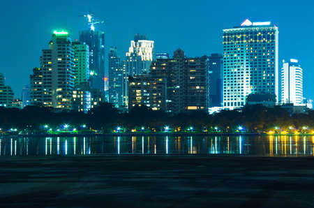 Bangkok cityscape at twilight with reflection of skyline ,Thailand.の写真素材