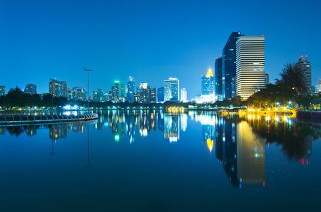 Bangkok cityscape at twilight with reflection of skyline ,Thailand.の写真素材