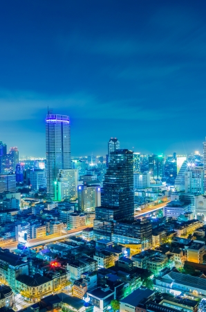 Landscape Bangkok city Modern building at twilight, high angle.の写真素材