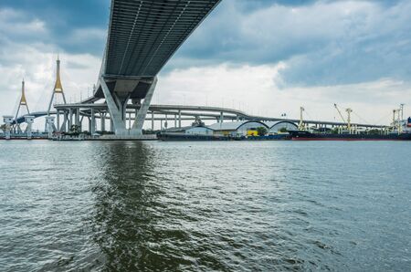 Bhumibol Bridge in Thailand, also known as the Industrial Ring Road Bridge, in Thailand. The bridge crosses the Chao Phraya River .の写真素材