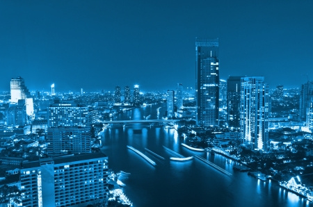 Landscape Bangkok city at twilight, high angle.の写真素材