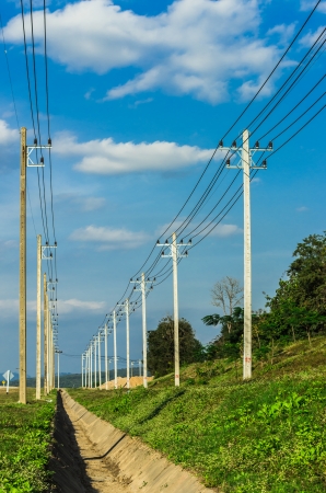 An Electrical pylon or tower carries high voltage linesのeditorial素材